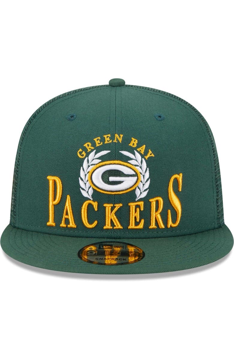 New Era Men's New Era Green Green Bay Packers Collegiate Trucker 9FIFTY Snapback Hat, Alternate, color,