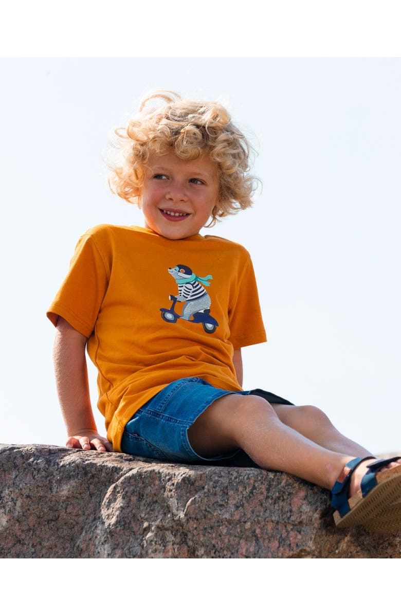 Deux par Deux Boy's Organic Cotton Tee Vibrant Orange And Blue Vespa, Alternate, color,