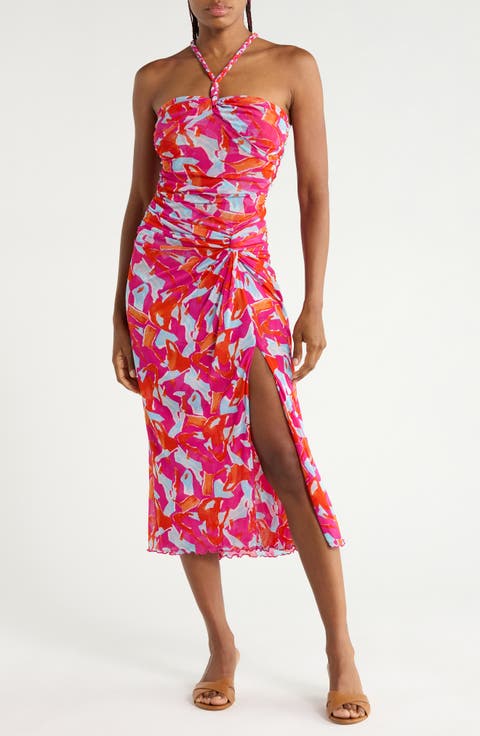 Aria Halter Mesh Midi Dress