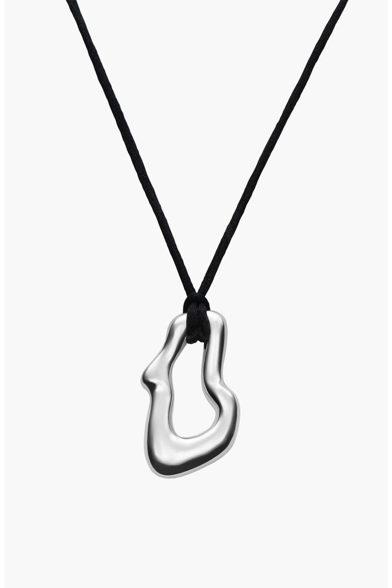 Dome Wavy Pendant with Black Cord, Main, color, Silver Plated
