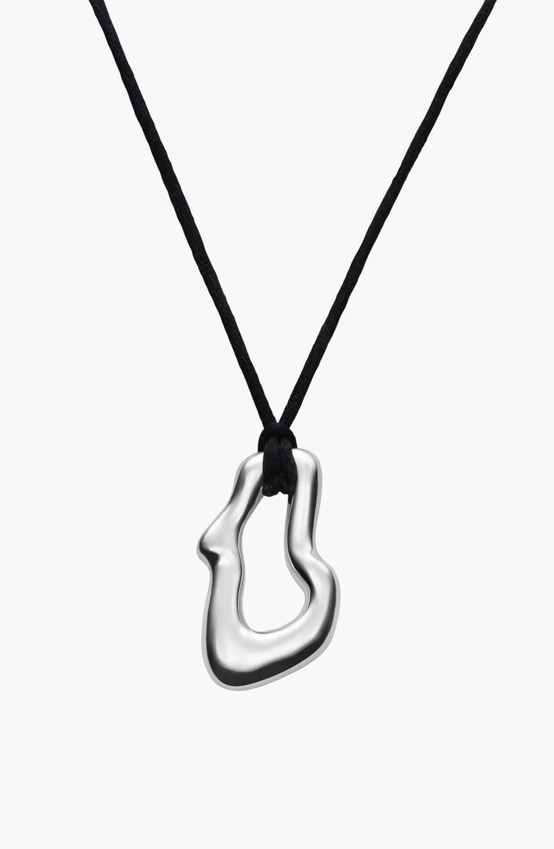 Oak & Luna Dome Wavy Pendant with Black Cord, Main, color, Silver Plated