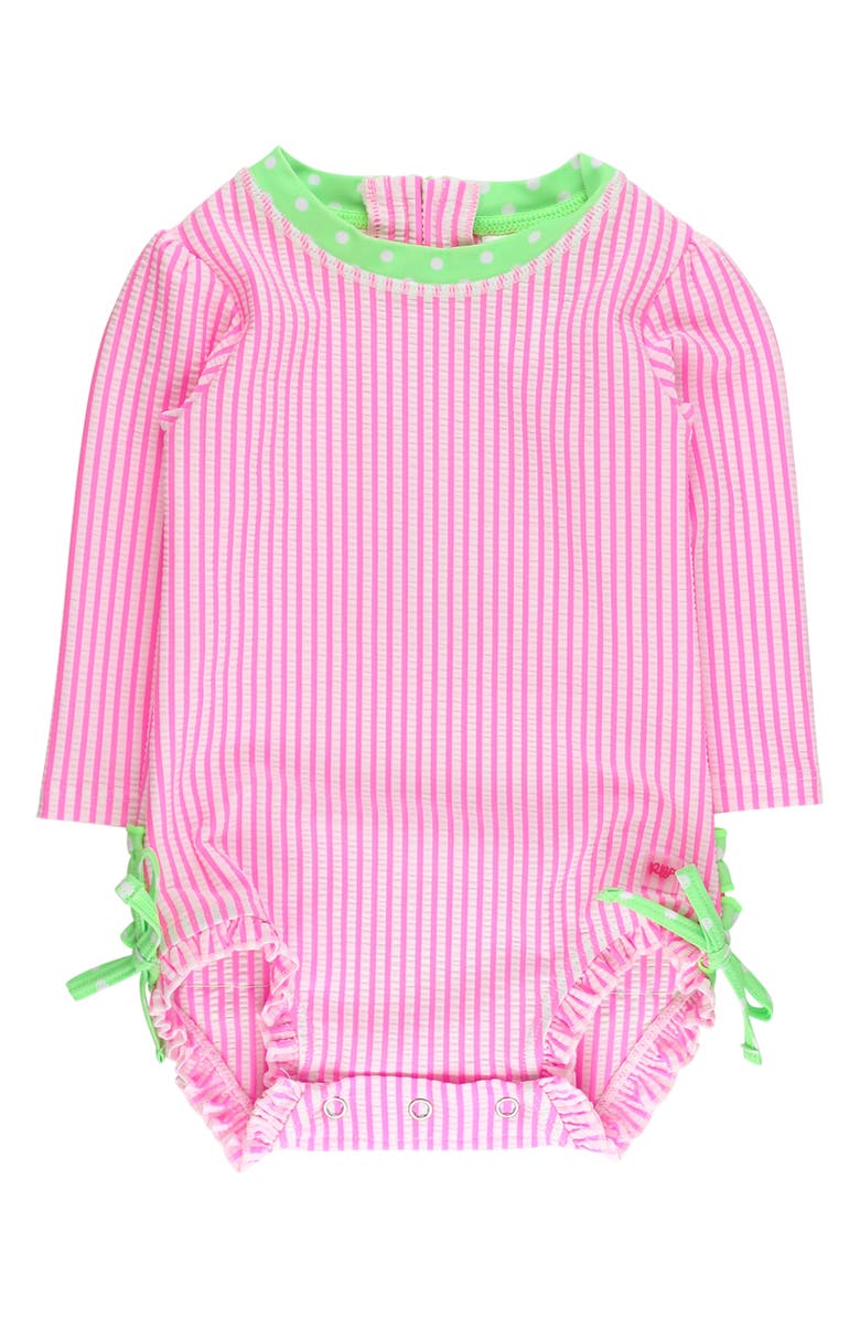 RuffleButts Kids' Seersucker One-Piece Rashguard Swimsuit, Main, color, Pink