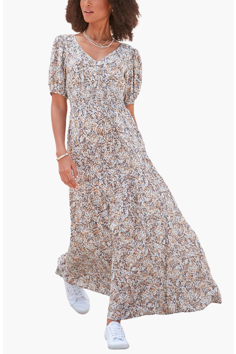 Floral Print Maxi Dress, Main, color, Grey Multi