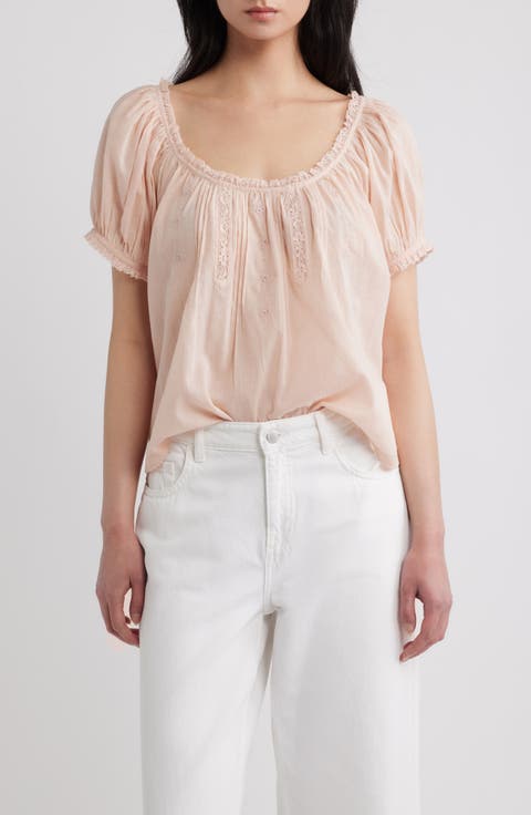 Frederica Floral Embroidered Organic Cotton Voile Top