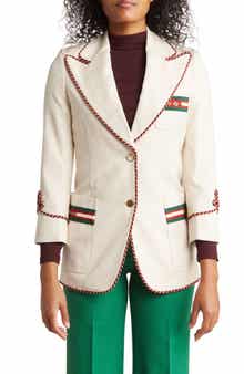 Gucci One Button Peak Lapel Piped Blazer