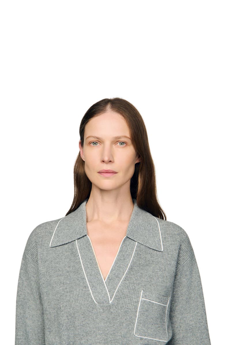 SANDRO Open polo-collar neck sweater, Alternate, color, Grey