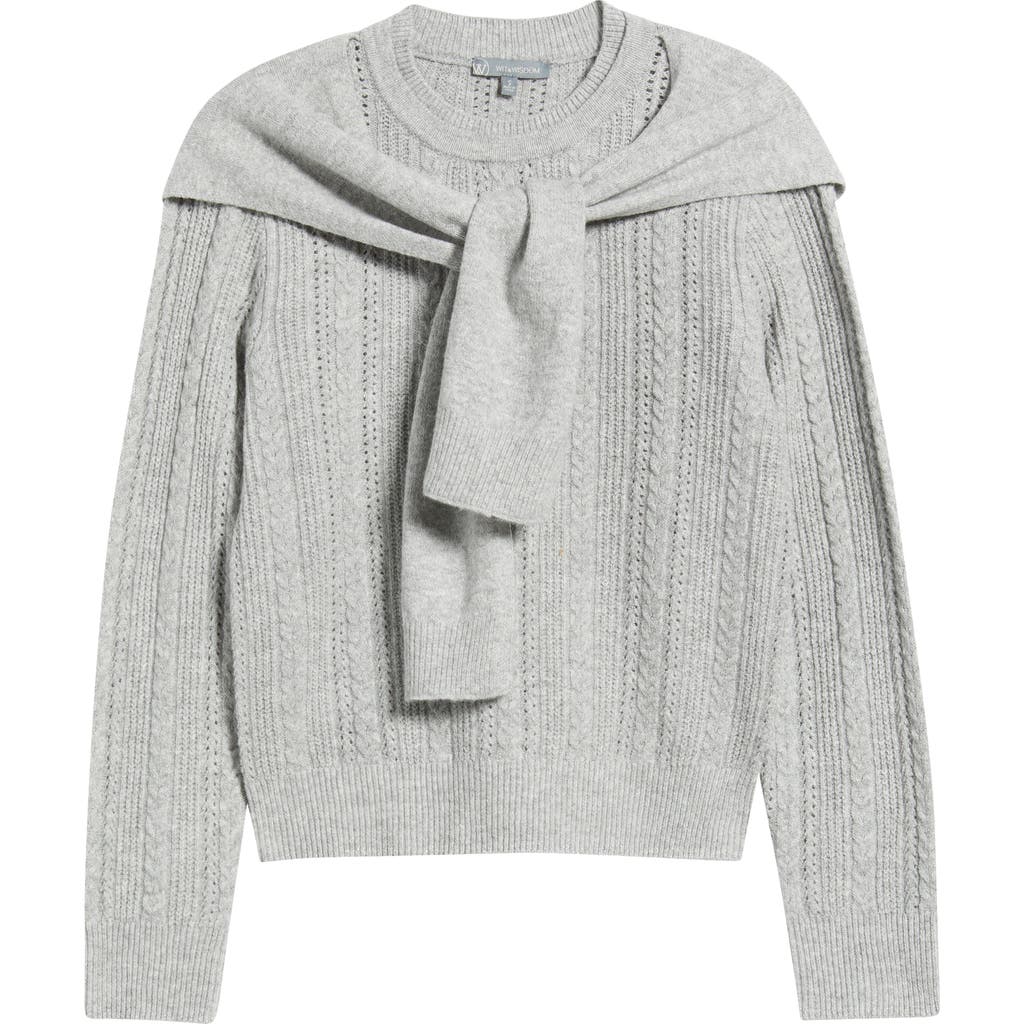 Wit & Wisdom Cable Stitch Twofer Tie Sleeve Sweater In Gray