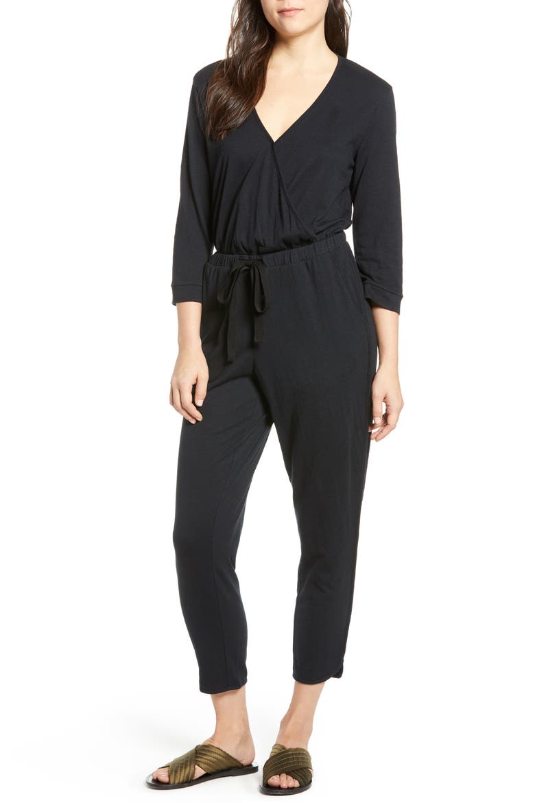 Surplice Crop Jumpsuit, Main, color, BLACK