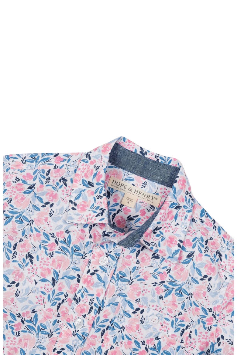 Boys' Short Sleeve Linen Shirt with Side Vent, Kids, Alternate, color, English Floral