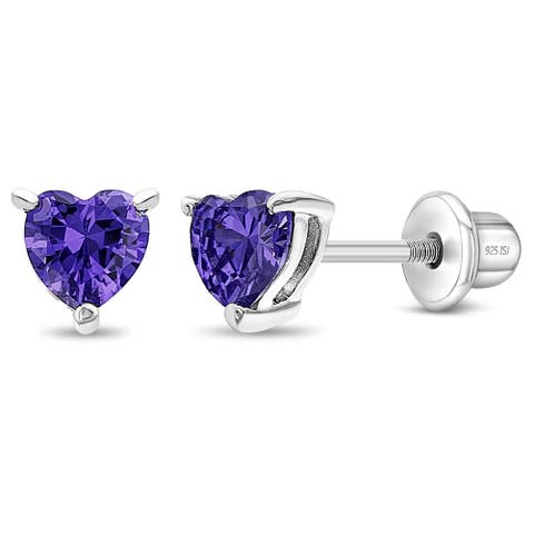 Cubic Zirconia Birthstone Heart Solitaire Earrings