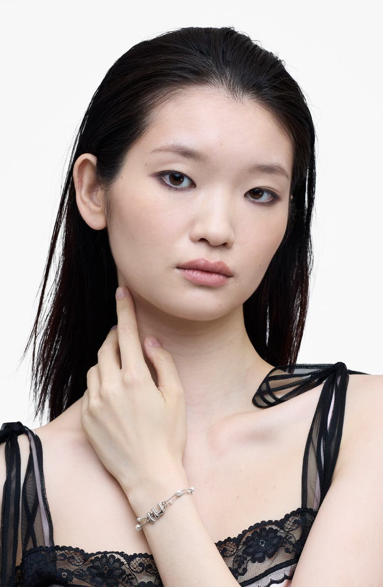 Marc Jacobs MJ Balloon Charm Faux Pearl Bracelet, Alternate, color, Silver