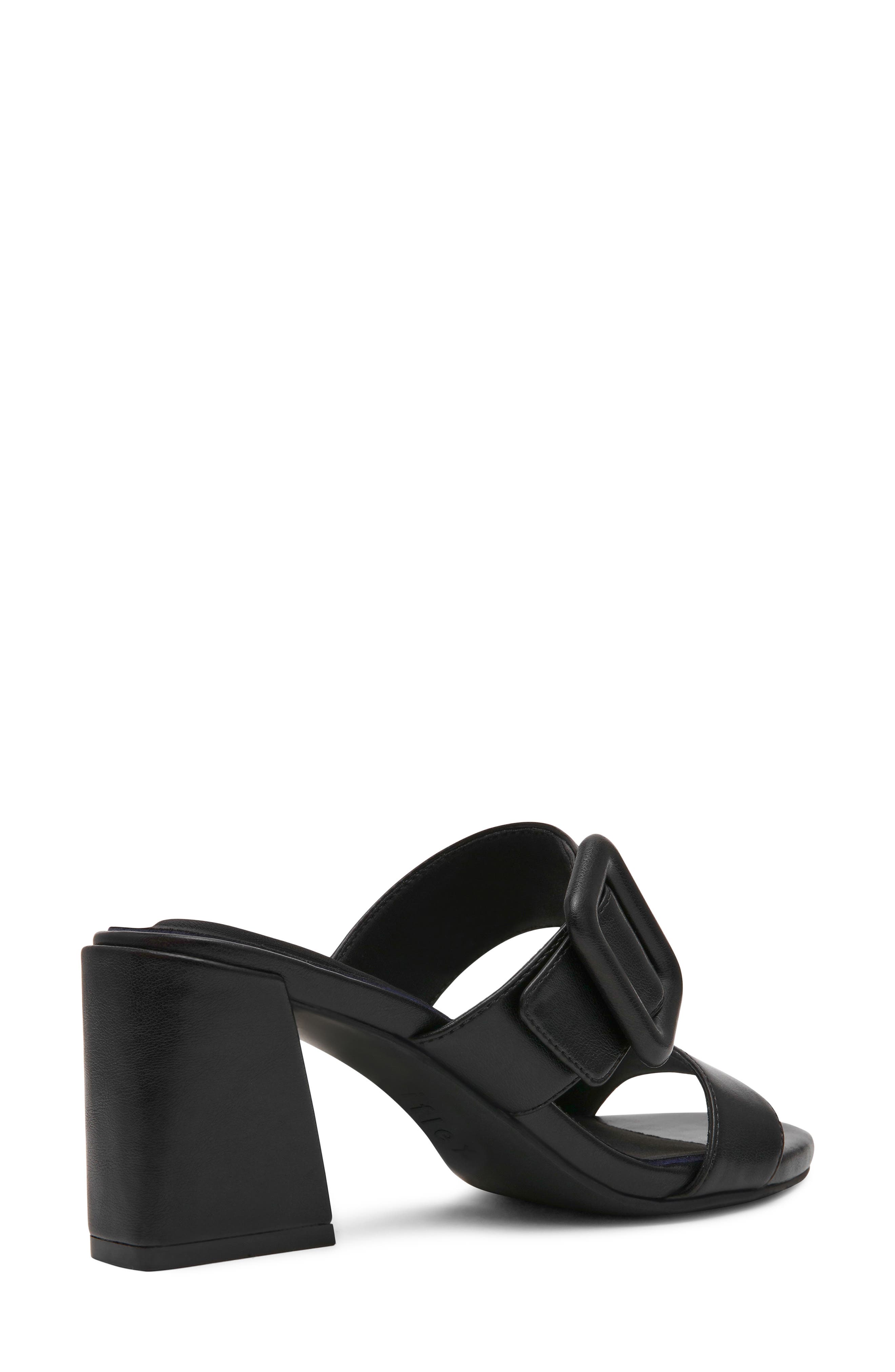 Anne Klein Narita Buckle Strap Block Heel Sandal, Alternate, color, Black Smooth