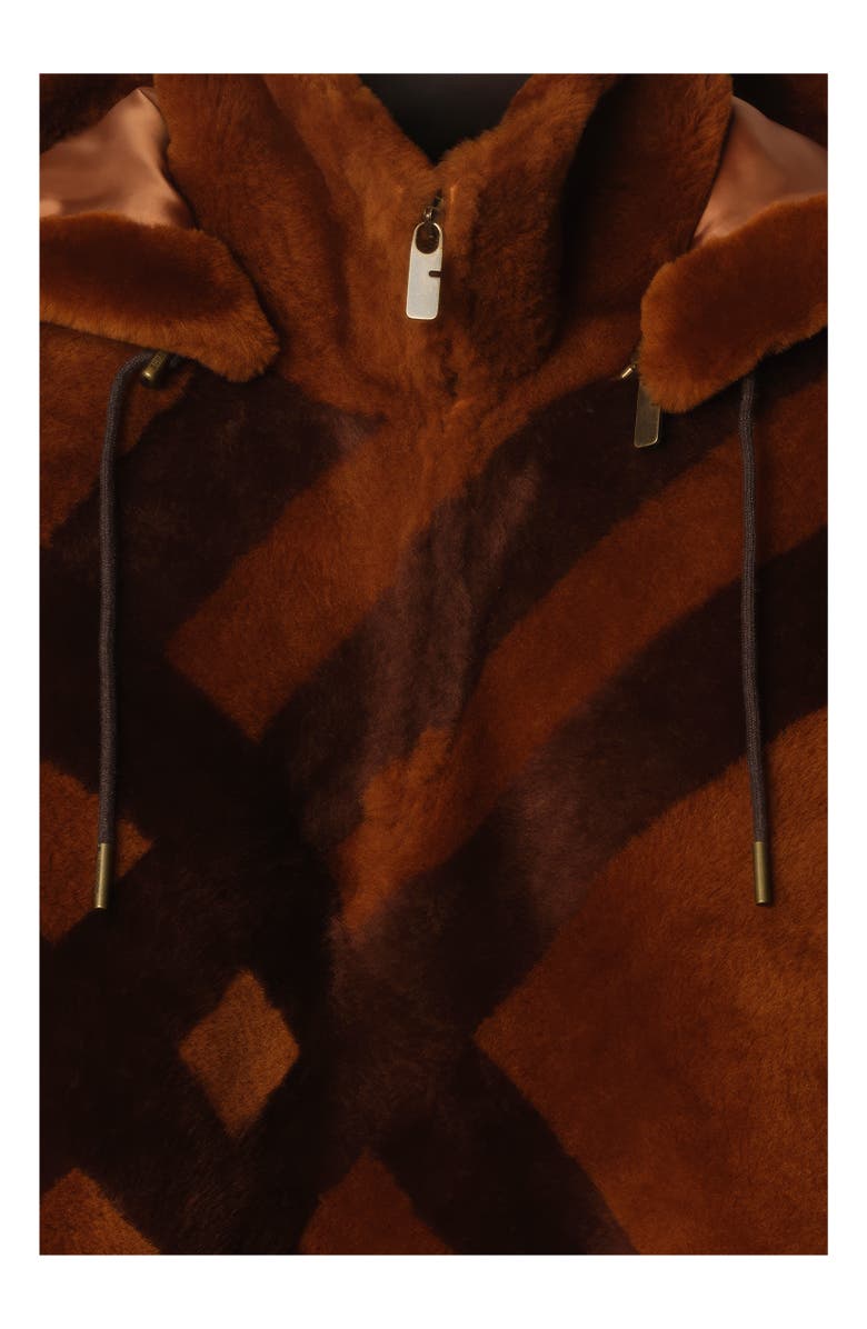 Burberry Check Intarsia Shearling Cape, Alternate, color, Ginger Brown