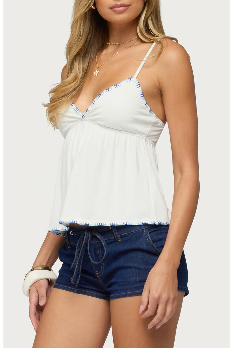 Grazi Contrast Stitched Babydoll Camisole, Alternate, color, WHITE