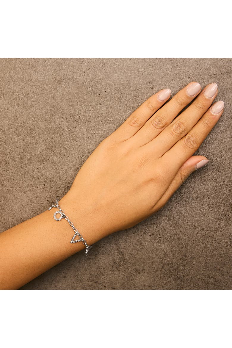 10k White Gold 1/6 Cttw Diamond "Love" Charm Cable Chain Bracelet, Alternate, color, White