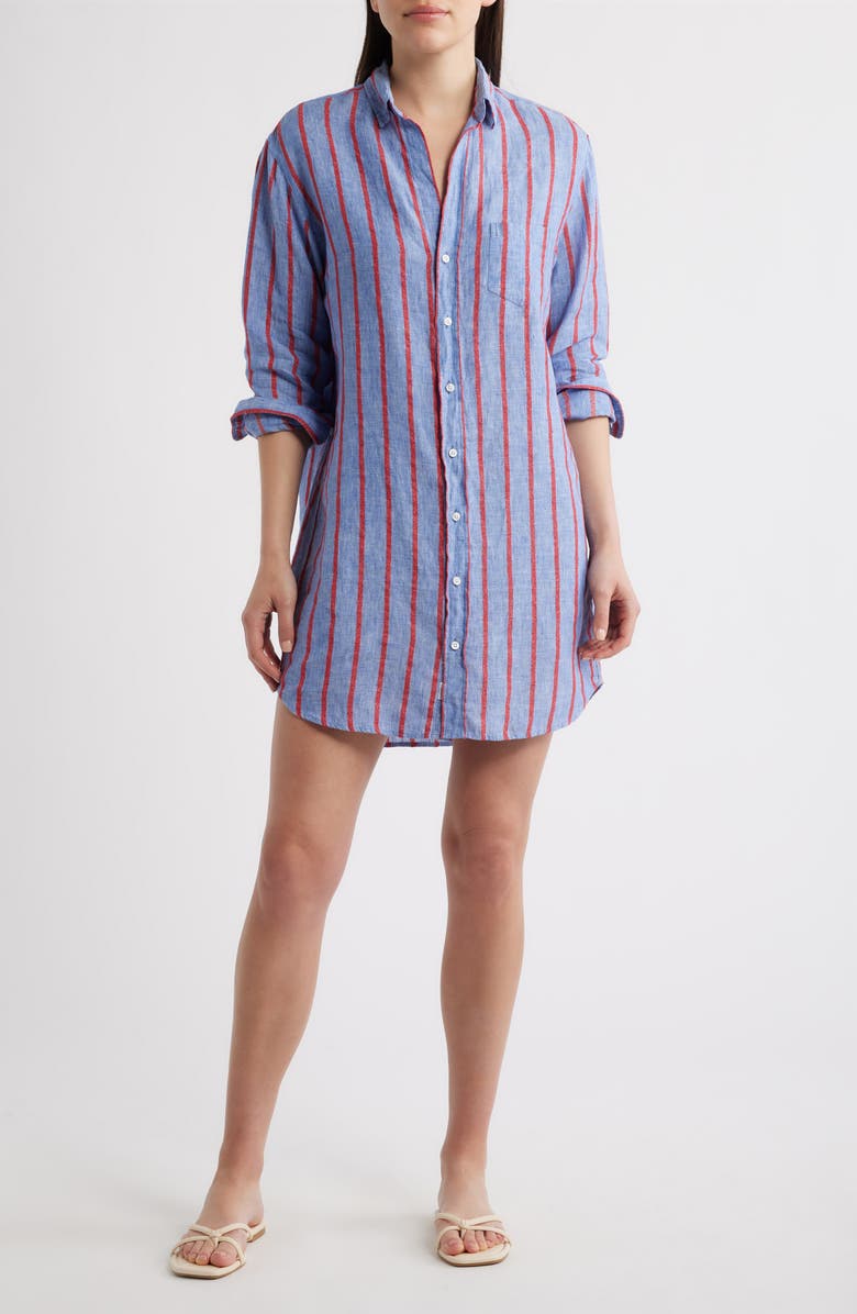 Frank & Eileen Classic Linen Shirtdress, Main, color, Blue Red Textured Stripe
