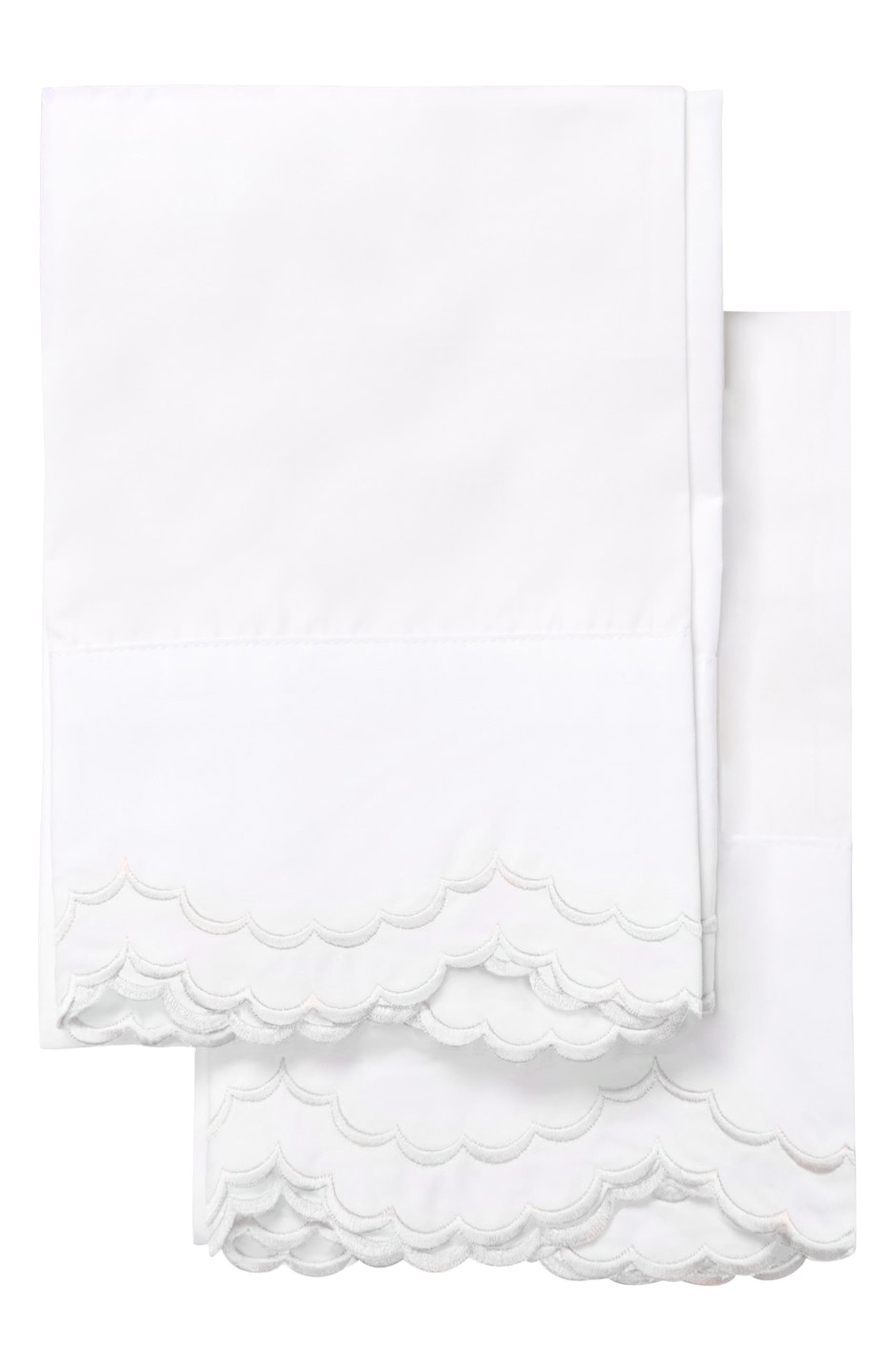 MELANGE HOME Set of 2 Double Scallop Embroidered 300 Thread Count Cotton Pillowcases