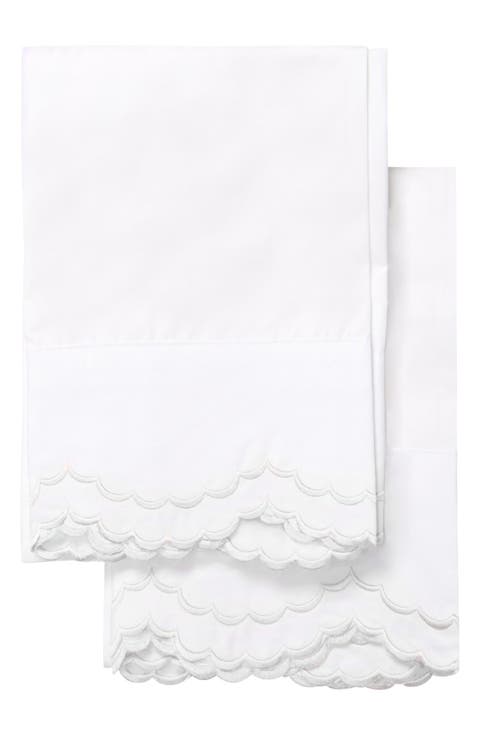 Set of 2 Double Scallop Embroidered 300 Thread Count Cotton Pillowcases