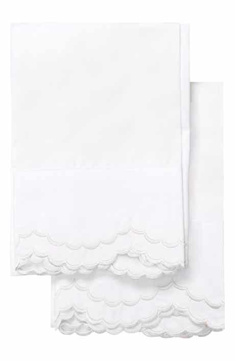 MELANGE HOME Set of 2 Double Scallop Embroidered 300 Thread Count Cotton Pillowcases