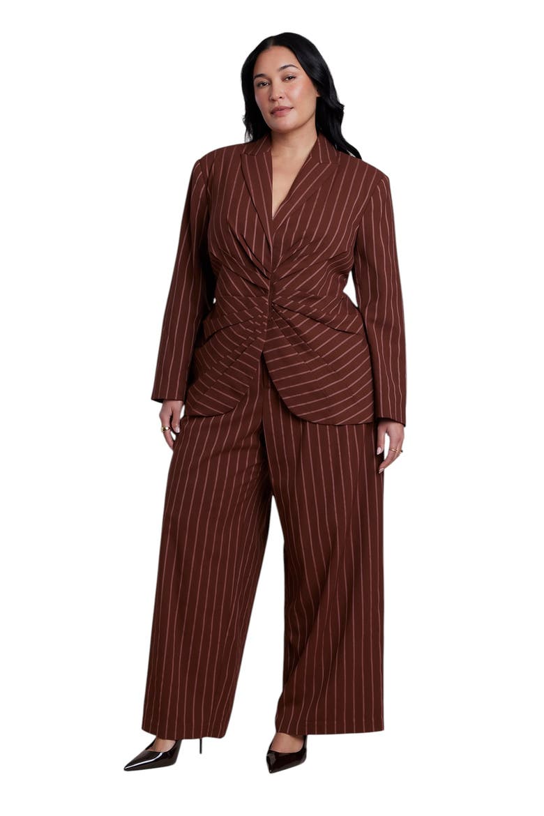Cinched Waist Striped Blazer (plus), Alternate, color, POP OF CORAL