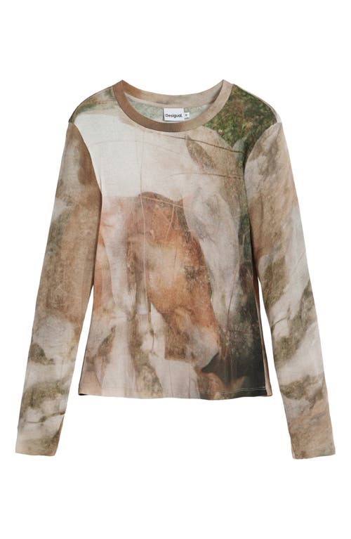 Desigual Abstract Print Cotton T-shirt In Sand