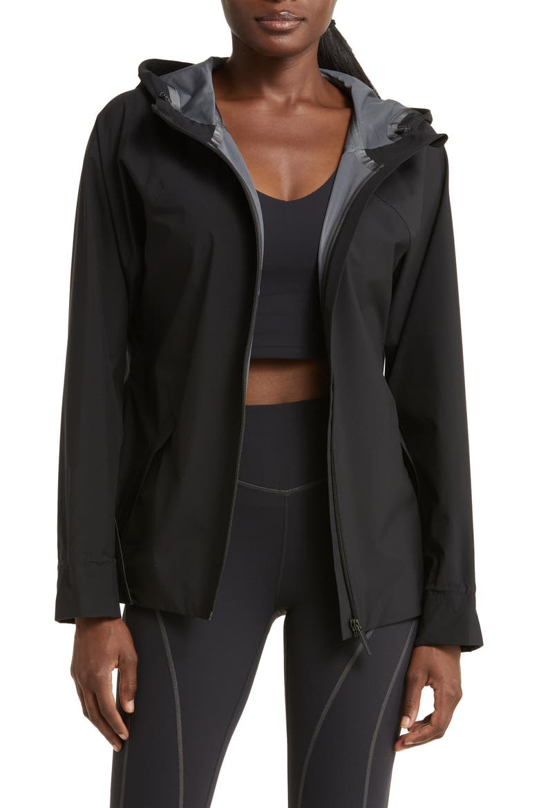 Commute Hooded Water Resistant Rain Jacket, Main, color, BLACK