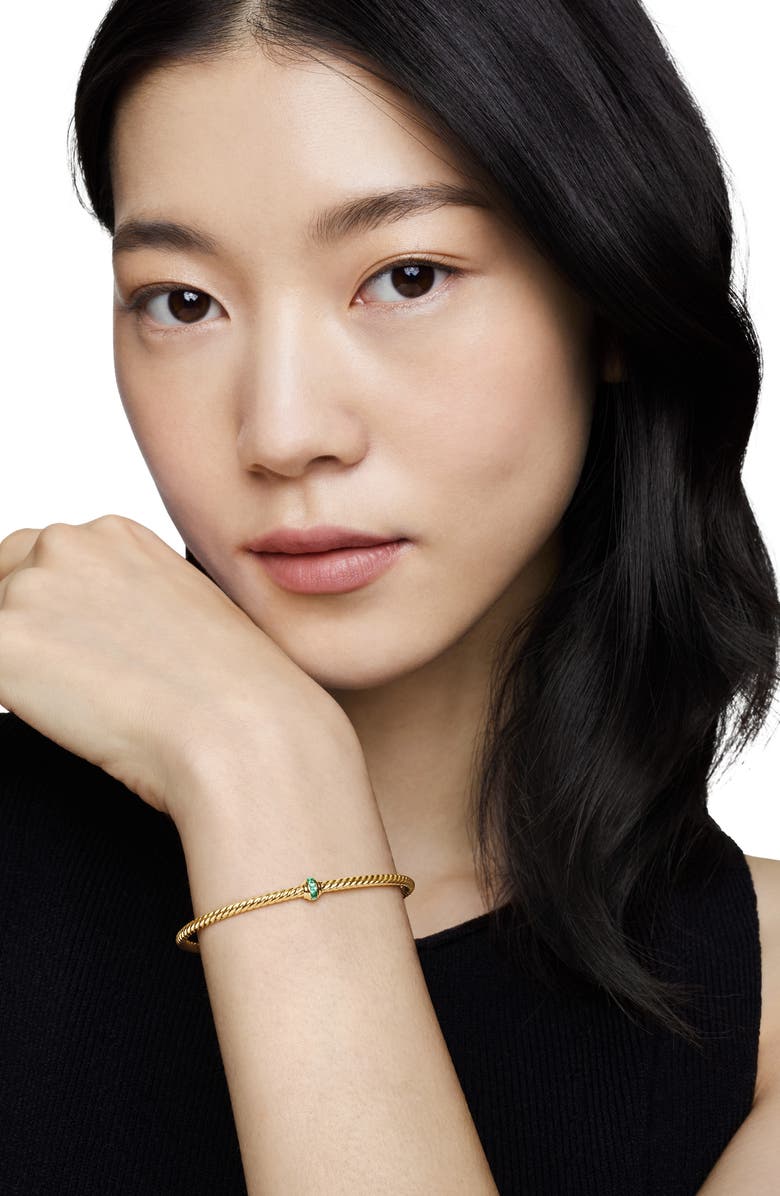 David Yurman Classic Cablespira<sup>®</sup> Station Bracelet in 18K Yellow Gold with Pavé Emeralds, 3mm, Alternate, color, 18K Yellow Gold