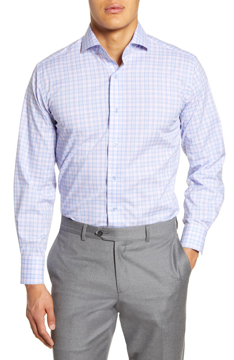 Lorenzo Uomo Trim Fit Stretch Plaid Dress Shirt, Main, color, 