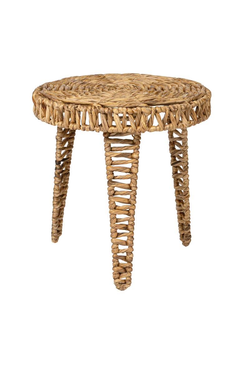 Amara Bohemian Handwoven Round End Table, Tripod Accent Side Table for Living Room or Bedroom, Main, color, Natural