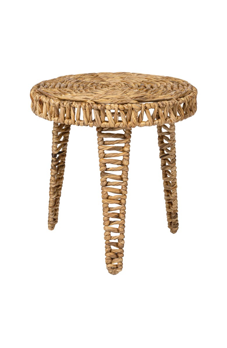 JONATHAN Y Amara 17" Coastal Bohemian Handwoven Water Hyacinth Round Tripod End Table, Main, color, Natural