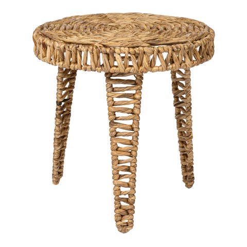 Amara 17" Coastal Bohemian Handwoven Water Hyacinth Round Tripod End Table