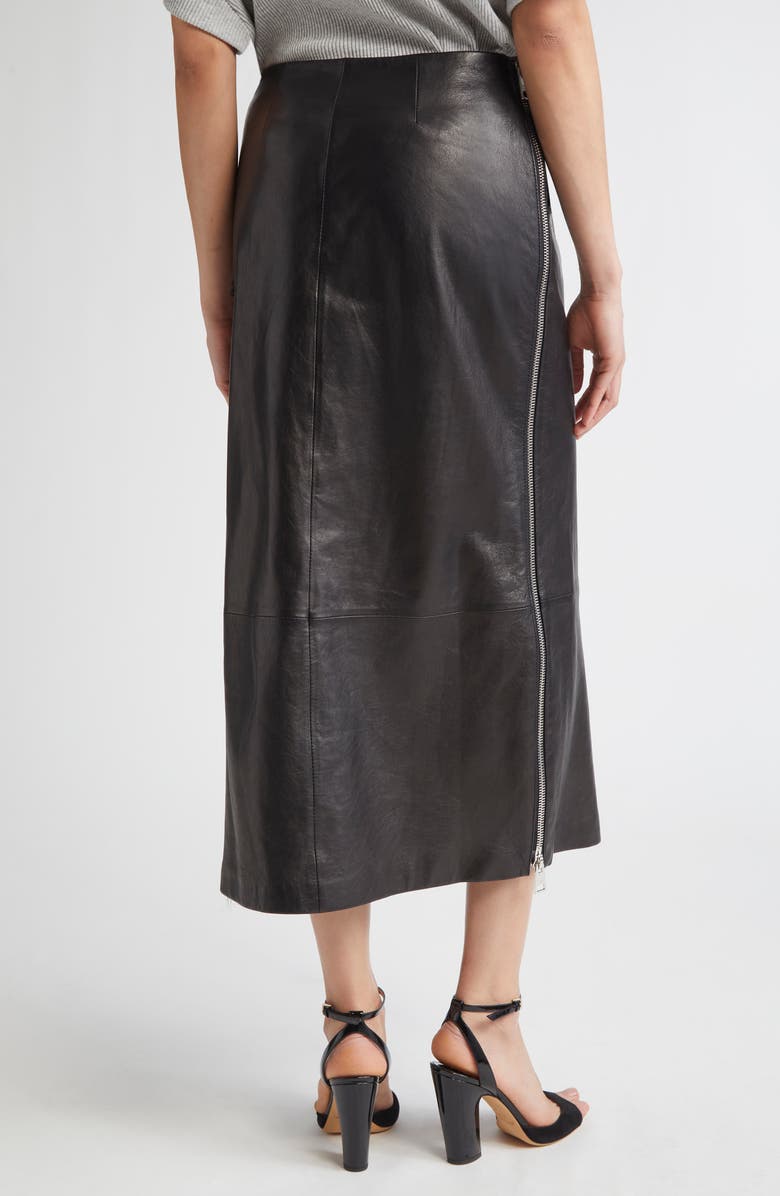 Brandon Maxwell Leather Midi Skirt, Alternate, color, Black