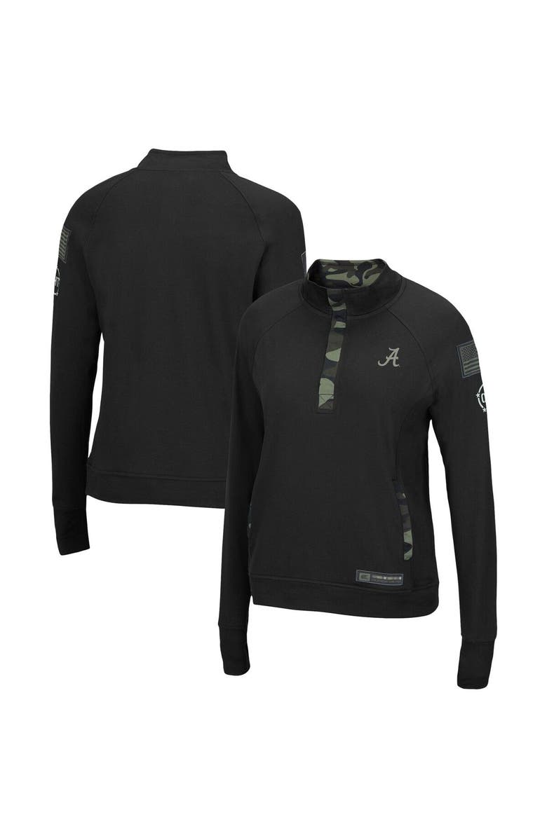 COLOSSEUM Women's Colosseum Black Alabama Crimson Tide OHT Military Appreciation Depth Raglan Quarter-Snap Jacket, Main, color,