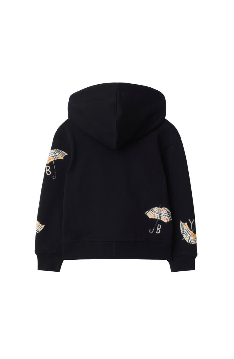 Burberry Umbrella Logo Cotton Zip Hoodie, Alternate, color, Black