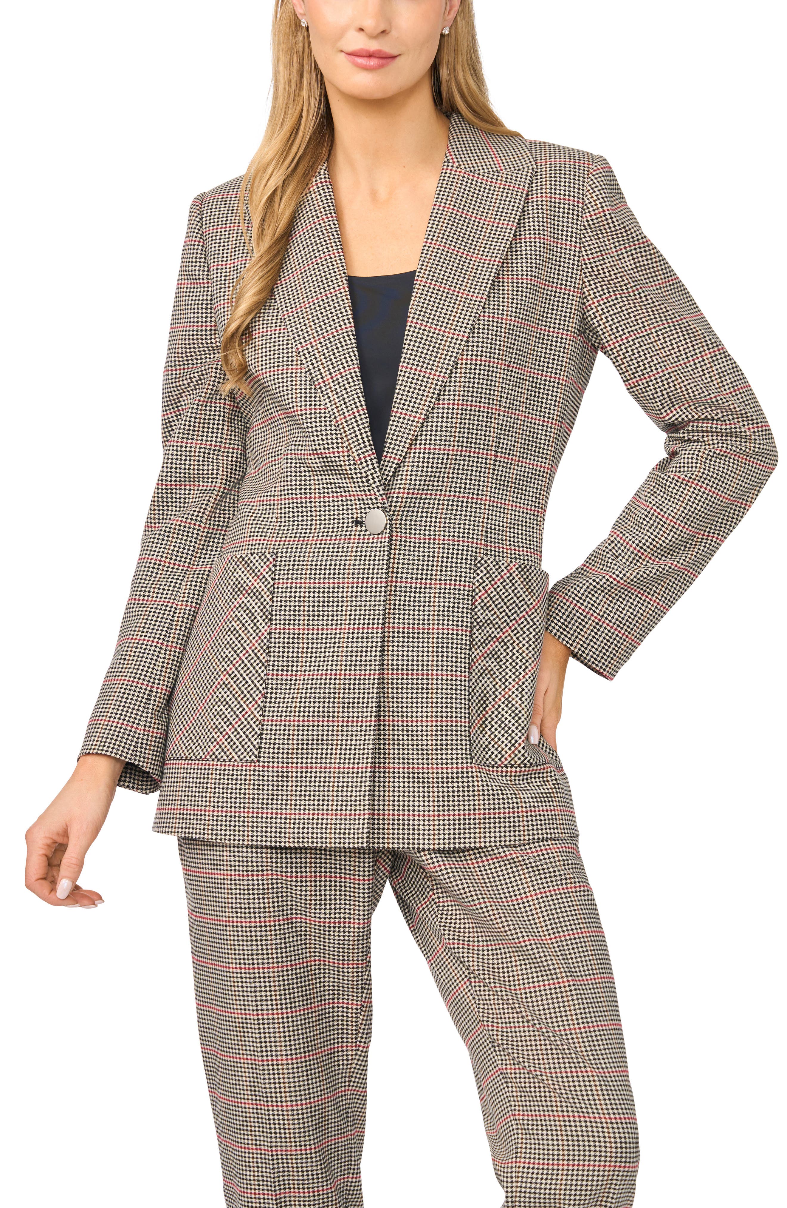 Halogenr Halogen(r) Print Single Button Blazer In Rich Black/beige
