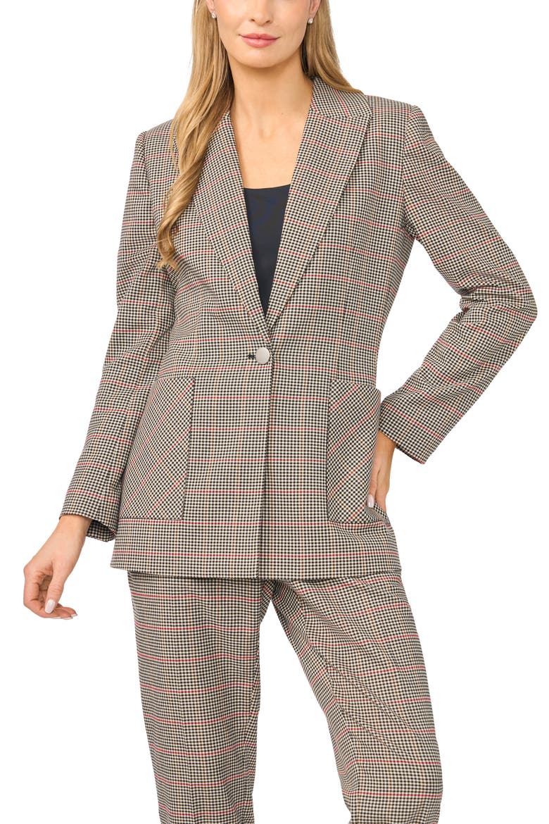 Print Single Button Blazer, Main, color, RICH BLACK/BEIGE