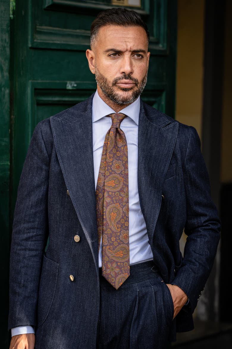 Trevi - Printed Silk Tie for Men, Alternate, color, Plum