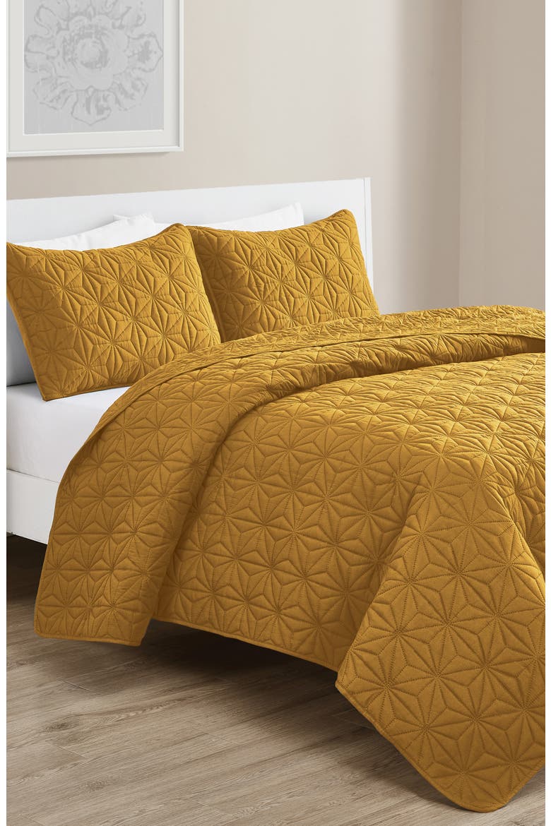 Kaleidoscope Embossed Geometric Quilt Set - King, Main, color, GOLD