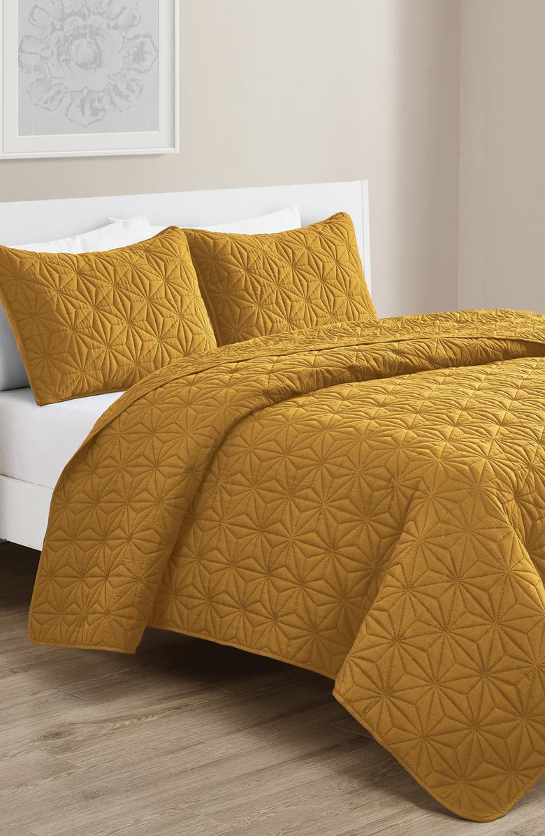 VCNY HOME Kaleidoscope Embossed Geometric Quilt Set - King, Main, color, Gold