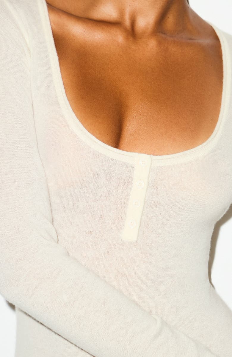 SKIMS Long Sleeve Cashmere Henley Minidress, Alternate, color, Egret