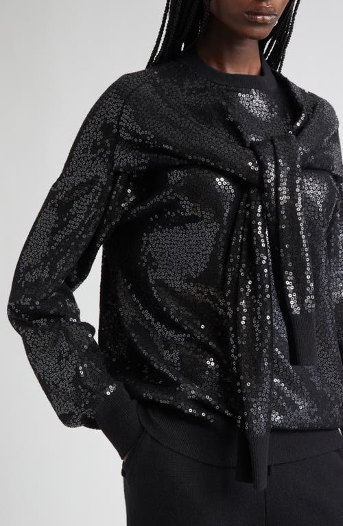 Michael Kors Collection Sequin Embellished Scarf Tie Cashmere Crewneck Sweater In Black