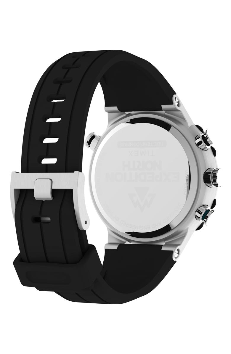 Timex<sup>®</sup> Expedition North<sup>®</sup> Tide-Temp-Compass Chronograph Silicone Strap Watch, 45mm, Alternate, color, Black