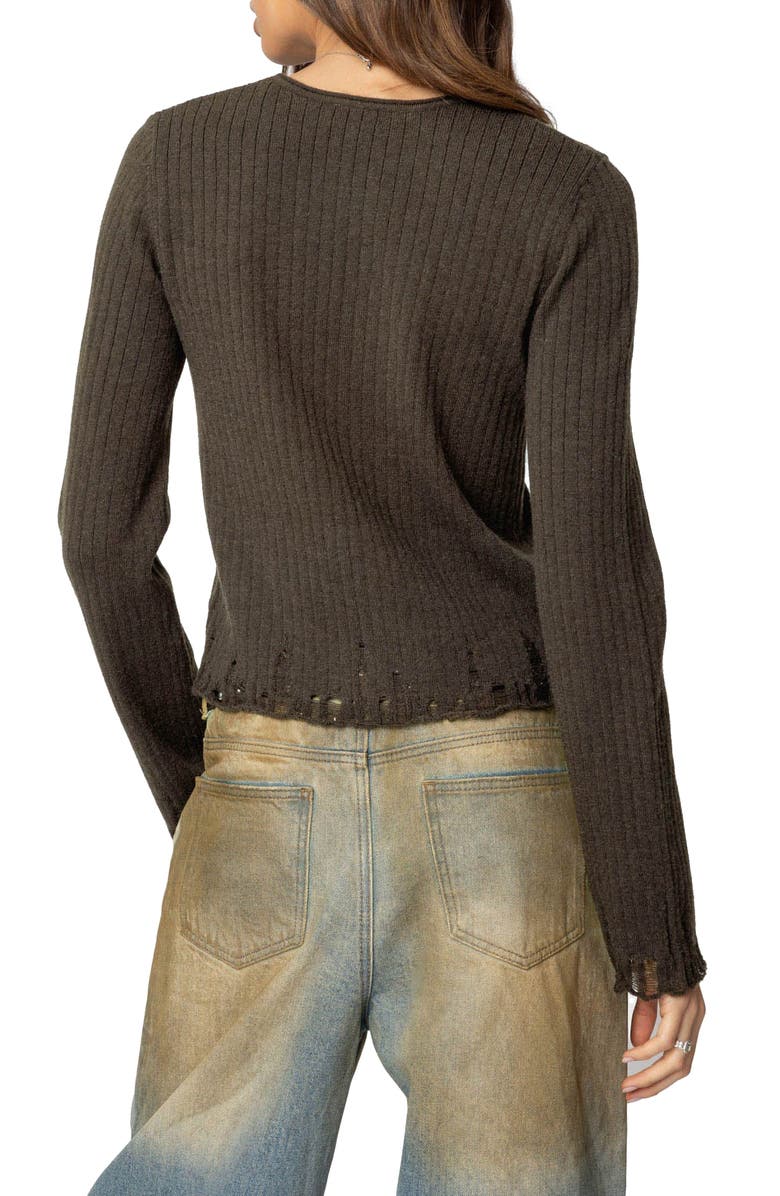 EDIKTED Distressed Rib Sweater, Alternate, color, Olive