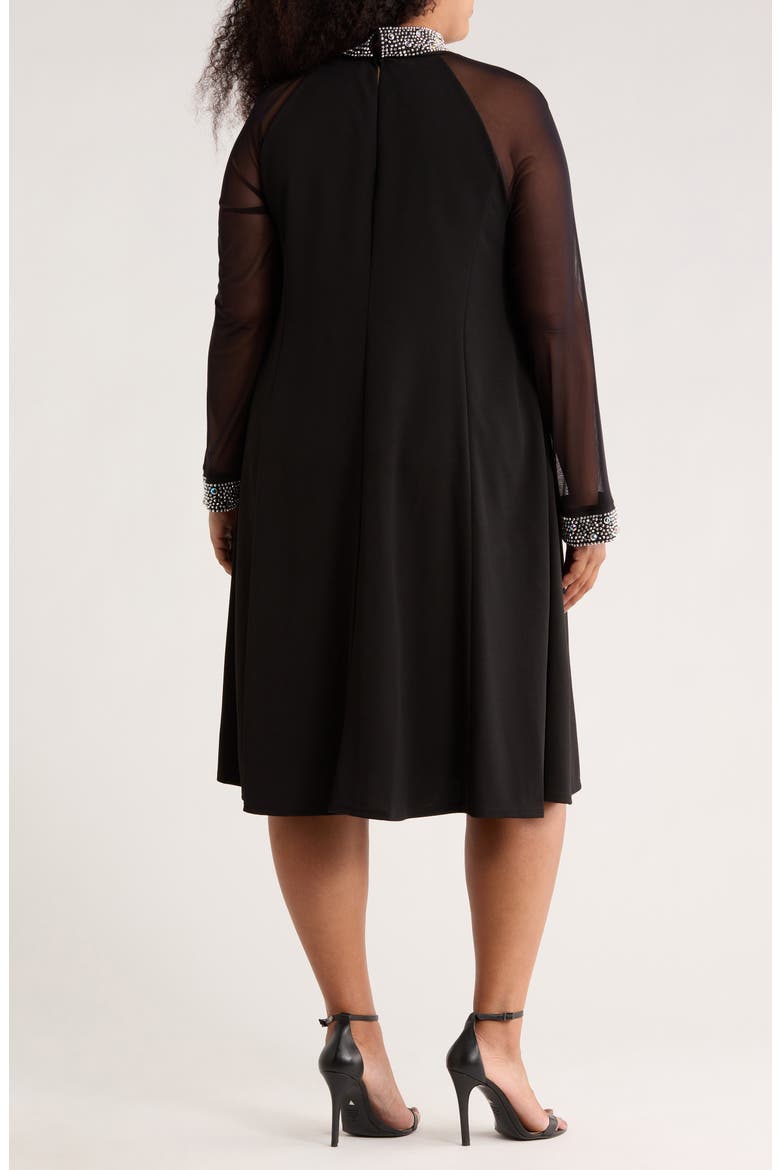 Rhinestone Embellished Long Sleeve Shift Dress, Alternate, color, BLACK