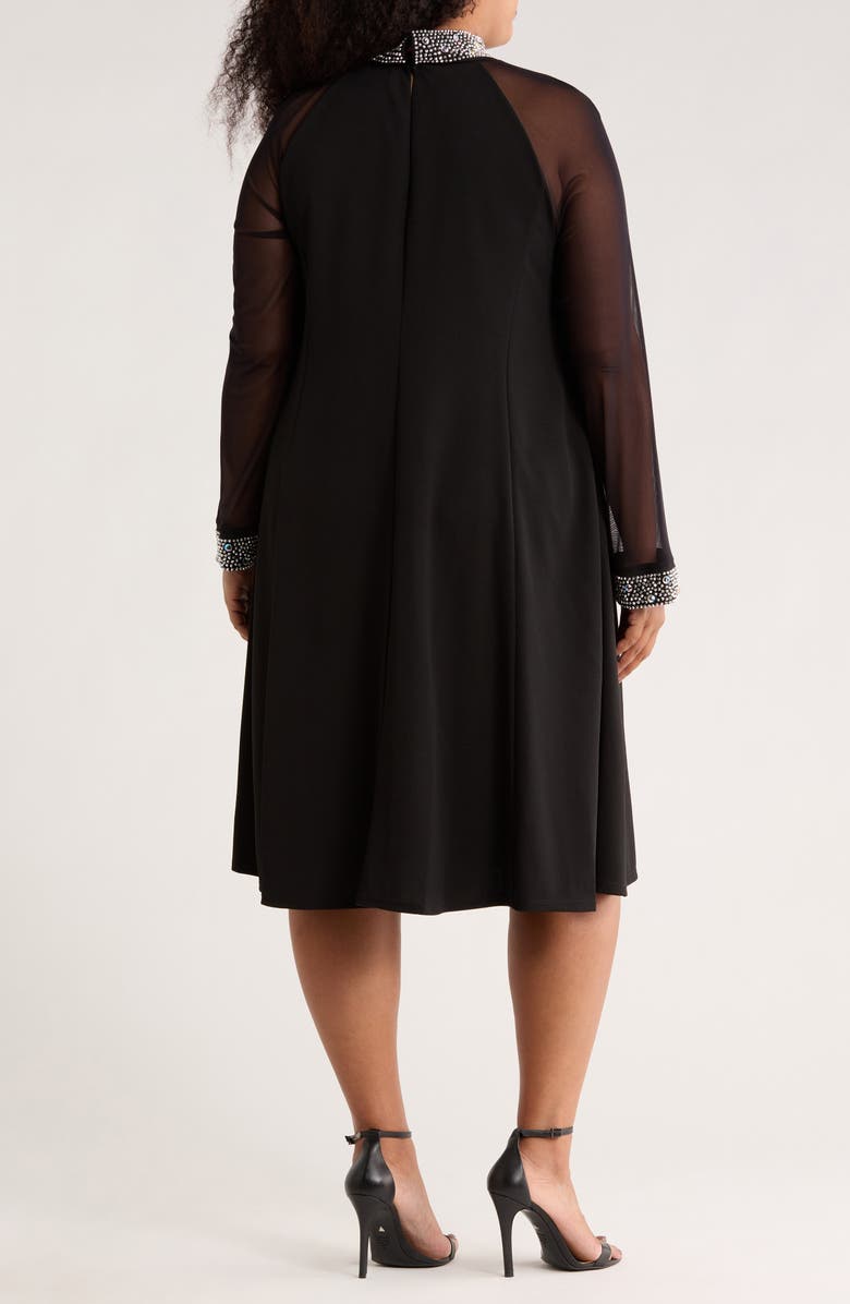 Oleg Cassini Rhinestone Embellished Long Sleeve Shift Dress, Alternate, color, Black