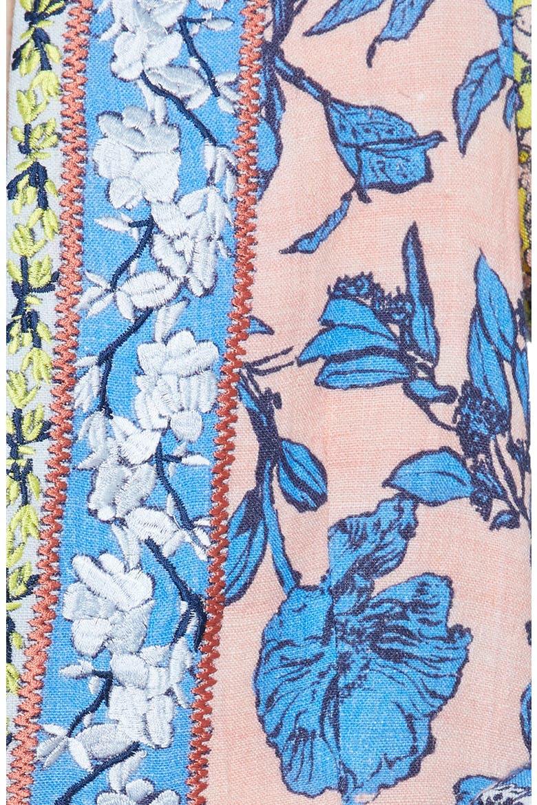 Simpson Embroidered Border Linen Blend Long Blazer, Alternate, color, DITSY BORDER
