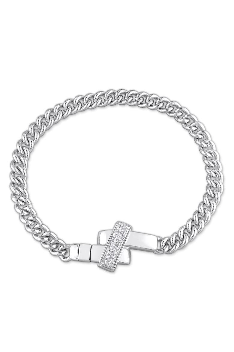 Diamond Crossover Motif Curb-Link Chain Bracelet, Main, color, Diamond
