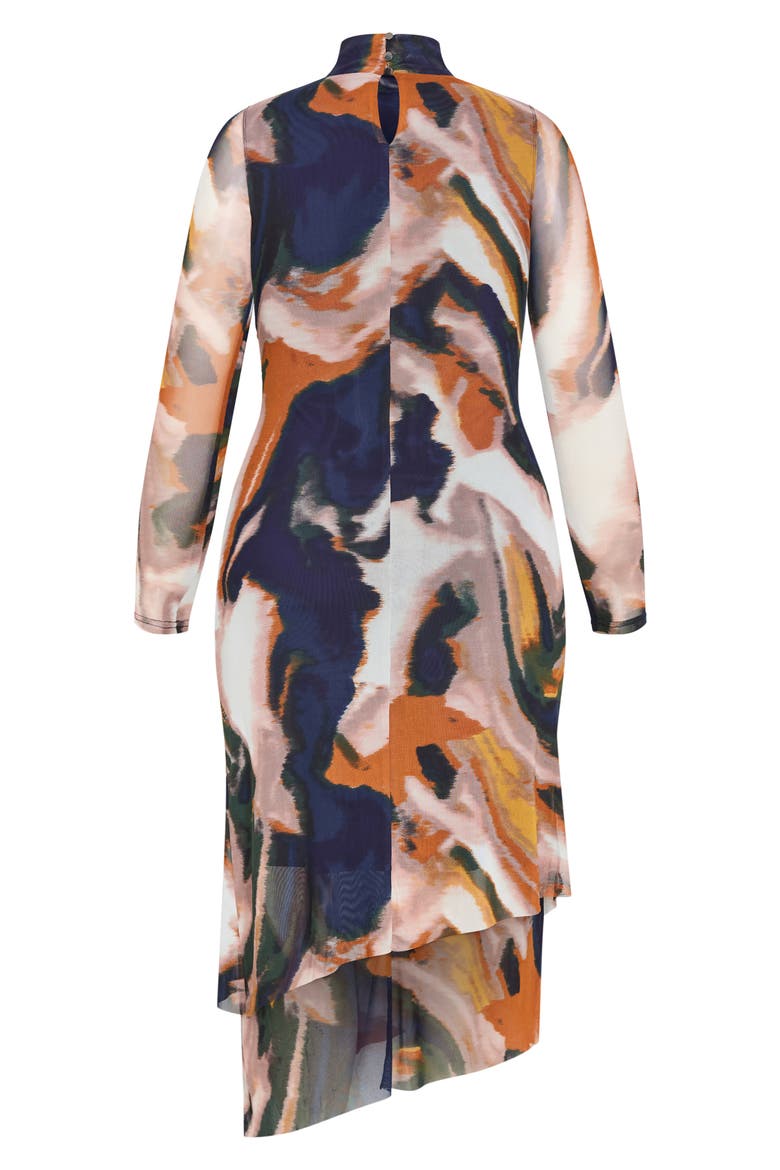 Zia Print Long Sleeve Ruched Mesh Dress, Alternate, color, GLAZE