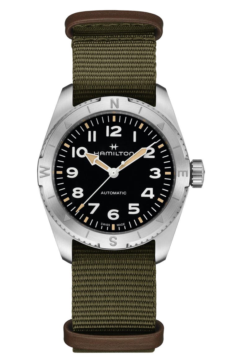 Khaki Field Expedition Automatic NATO Strap Watch, 37mm, Main, color, BLACK