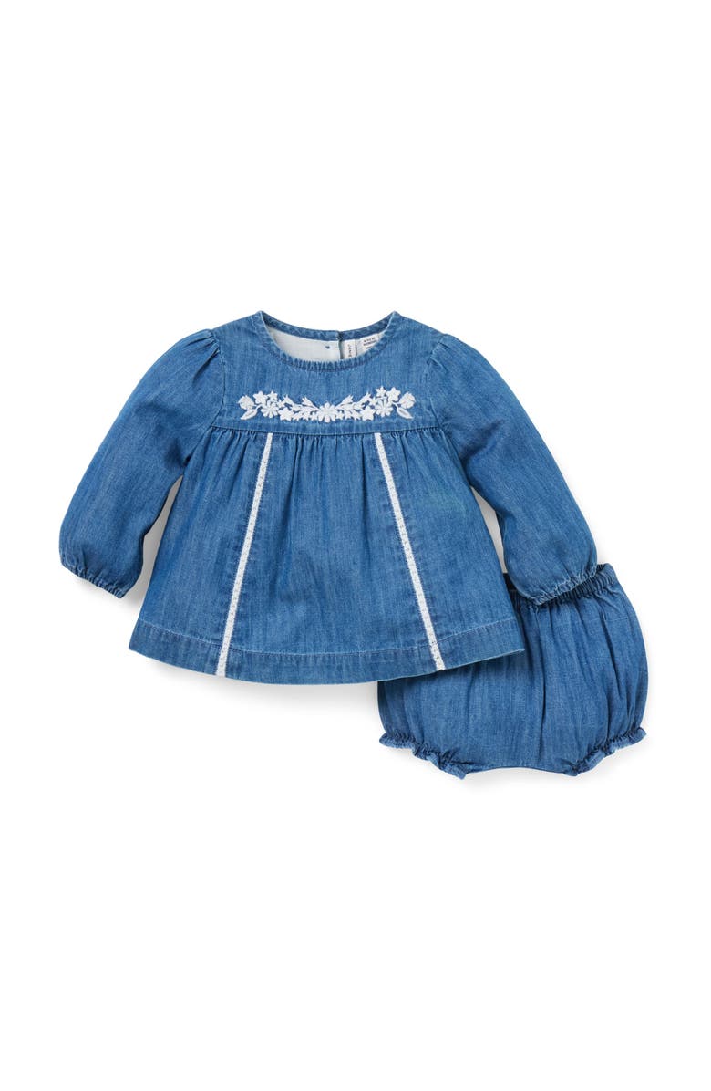 Janie and Jack The Embroidered Chambray Matching Baby Set, Main, color, 
